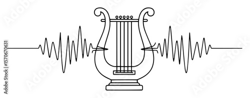 lyre music logo with soundwave vector icon