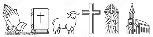 christian religion symbols icon set vector line art
