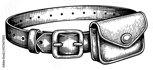 leather belt with coin pouch vintage engraving illustration