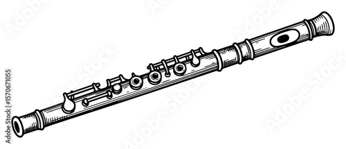 classical flute woodwind instrument vintage engraving illustration