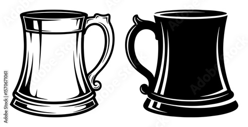 beer mug tankard vintage icon silhouette vector set