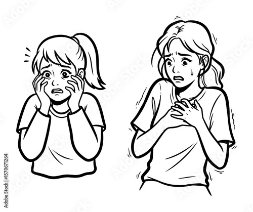 emotional girl fear and sadness reaction line art