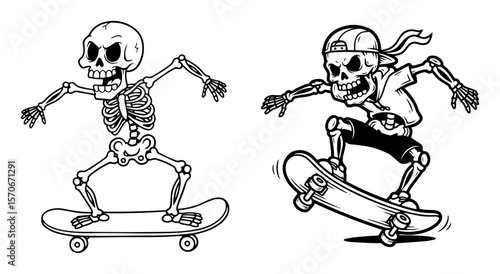 skateboarding skeletons extreme sport cartoon set