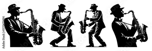 jazz saxophone player silhouettes collection vector illustration