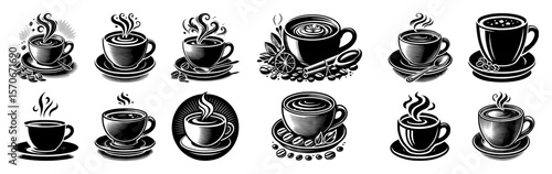 coffee cup vintage logo and icon collection vector set