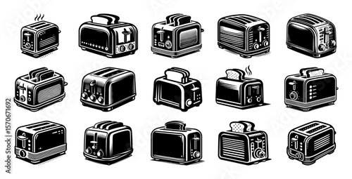 toaster kitchen appliance retro icon set vector