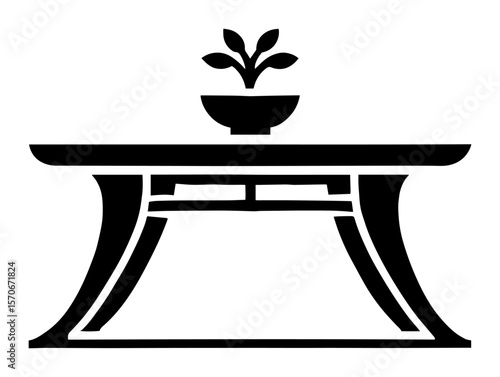 asian style table with plant silhouette icon vector