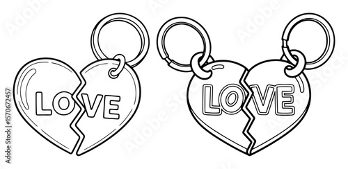broken heart love locket keychain vector line art