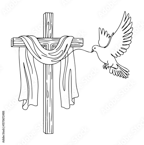 christian easter cross with holy spirit dove vector