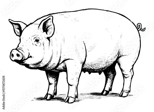pig farm animal vintage sketch vector illustration
