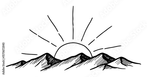 sunrise over mountains sketch black and white