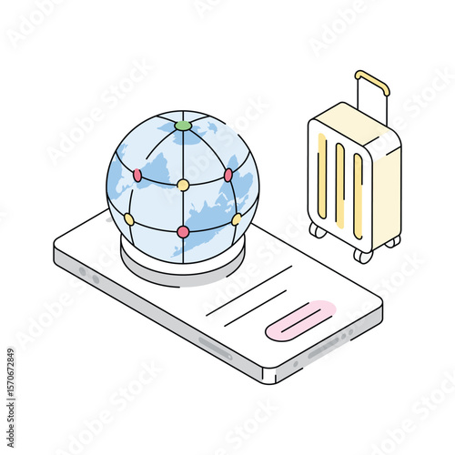 An isometric icon of global travel adventure concept