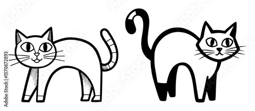 two cute cartoon cats black and white