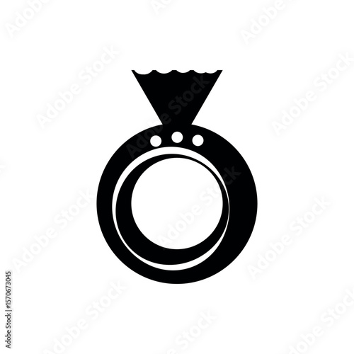 Elegant black silhouette of a diamond engagement ring with a crown top on a white background.