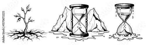 climate change drought and melting hourglass