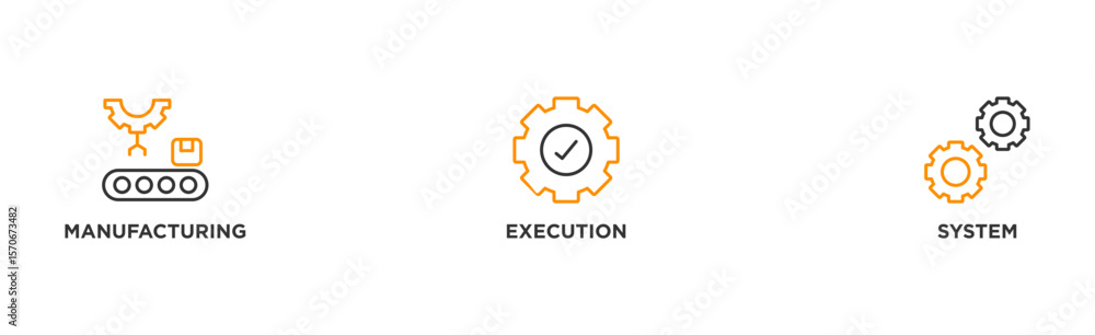Obraz premium Mes banner web icon vector illustration concept of manufacturing execution system with icon of factory, service, automation, operation, production, distribution, management, structure, and analysis