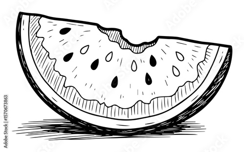 large watermelon slice black and white