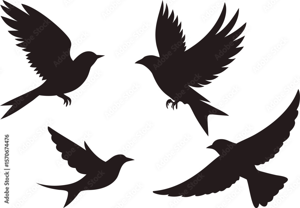 Fototapeta premium Vector Silhouette of Birds Flying – Isolated Swallows for Natural and Outdoor Design Use