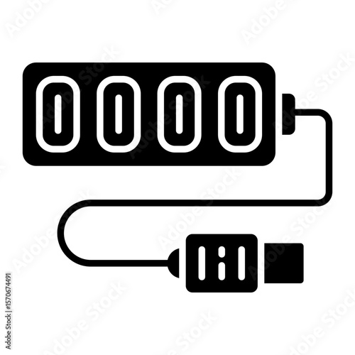A solid design icon of extension cord