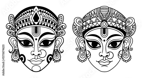traditional indian dancer face mask sketch