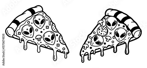 funny pizza slices with alien faces