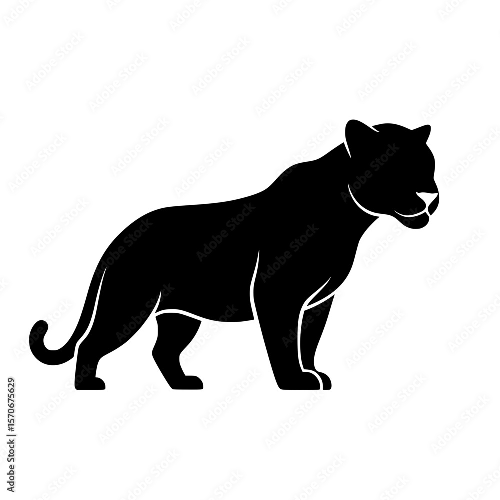 Obraz premium Vector silhouette of a striking black panther silhouette stands proudly, isolated on a clean white background