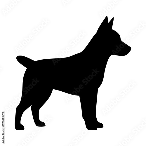 Vector silhouette of a striking black silhouette of a dog standing proudly, isolated on a clean white background