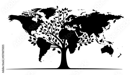 world map tree of life environmental illustration
