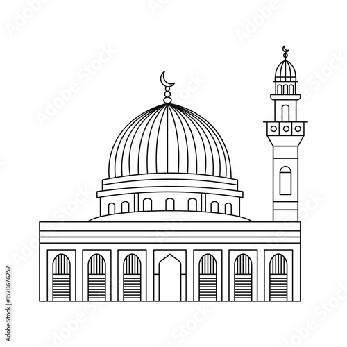 Al Aqsa Mosque Line Art Illustration in Minimalist Style, Al Aqsa Mosque Outline