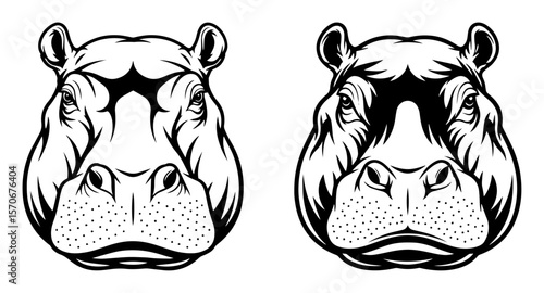 hippo head mascot vector logo illustration