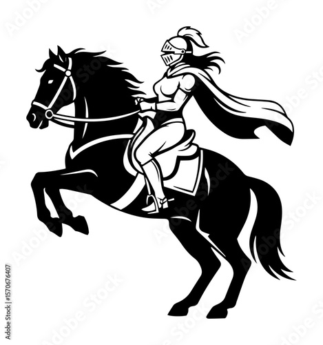 female knight on rearing horse vector silhouette