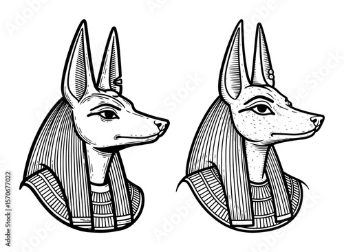 anubis egyptian god head vector illustration set