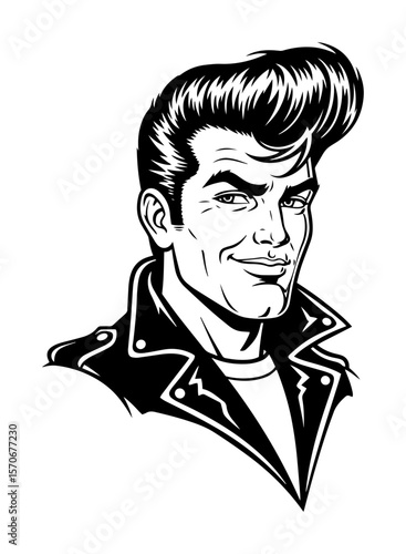 retro rockabilly greaser head mascot vector logo