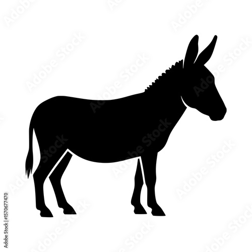 Vector silhouette of silhouette of a donkey standing proudly, isolated on a white background