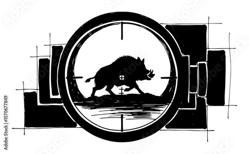 wild boar in rifle scope hunting logo vector