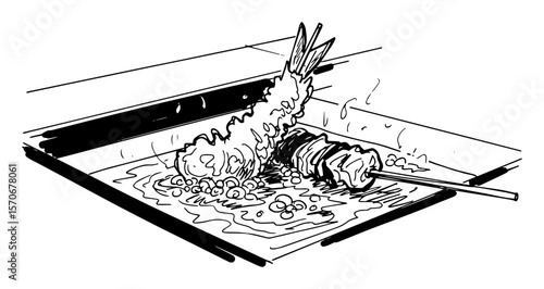 japanese shrimp tempura food sketch vector illustration