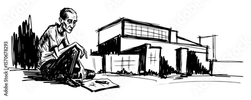 holocaust survivor artist drawing vector sketch