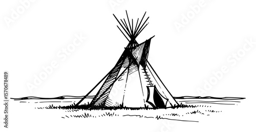 native american teepee wigwam sketch vector illustration