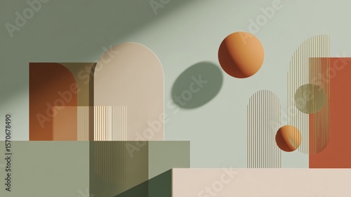 Modern abstract composition featuring geometric shapes and soft colors in a minimalistic style