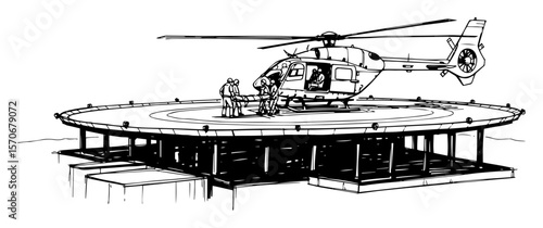 medical helicopter on hospital helipad sketch vector