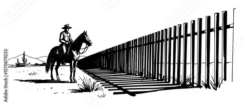 border patrol on horseback at the border fence sketch