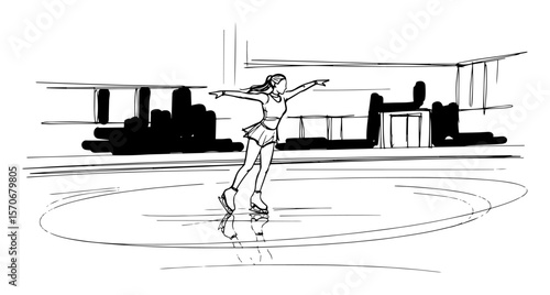 figure skater performing on ice rink sketch vector