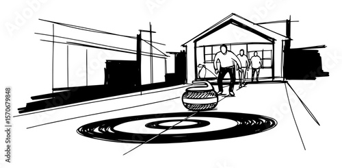 curling team playing on ice rink sketch vector