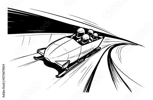 four man bobsled team on ice track sketch vector
