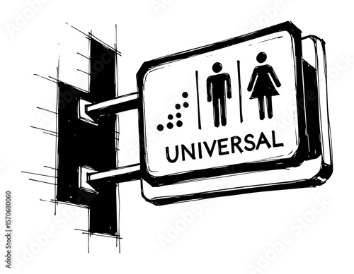 universal all gender accessible restroom sign sketch vector