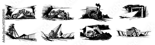 mining and industry sketch collection vector set