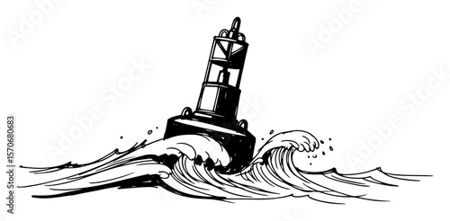 nautical sea buoy on a wave sketch vector illustration