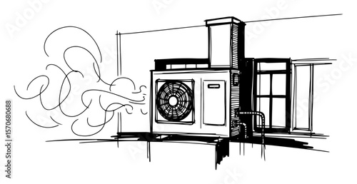 hvac air conditioner unit on rooftop sketch vector