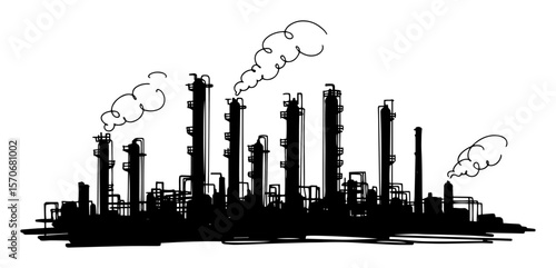 oil refinery chemical plant industrial sketch vector