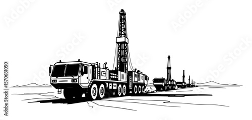 mobile oil and gas drilling rig truck sketch vector